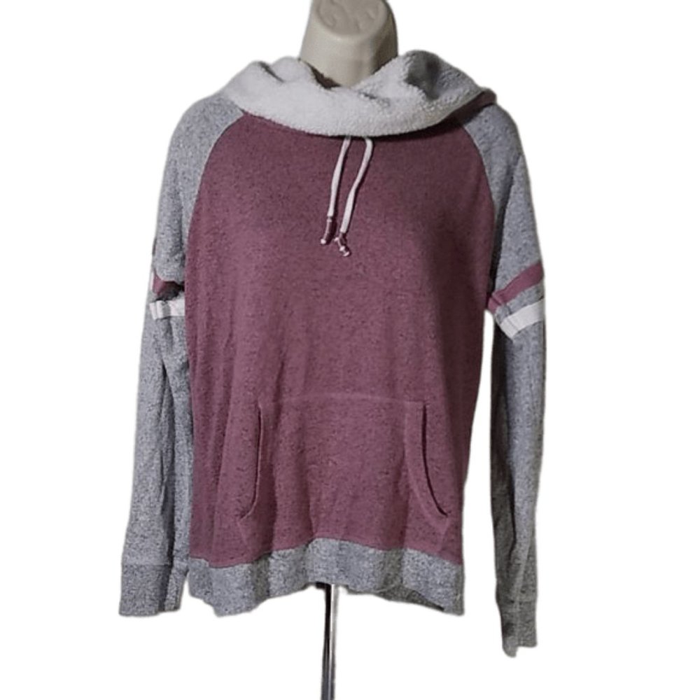 Inspired Heart Cowl Neck Maroon and Gray Sweatshirt Long Sleeve Size Large
